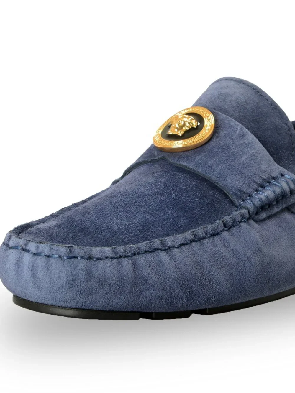 Versace Men's 100% Suede Leather Gold Medusa Driver Loafers Shoes US 13 IT 46 - Picture 7 of 8